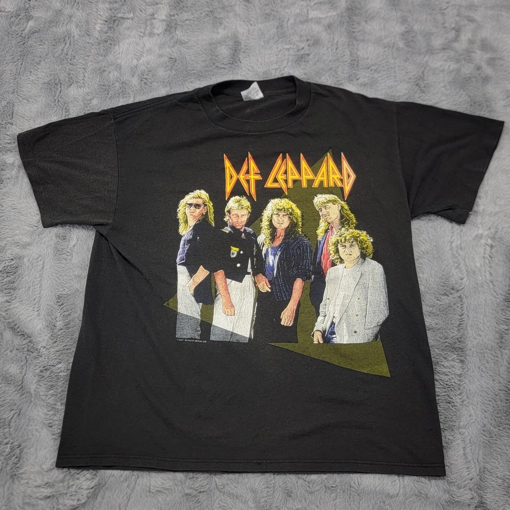 Vintage Def Leppard Shirt Mens XL (Fits Medium) Black Hysteria Tour 1987 Band